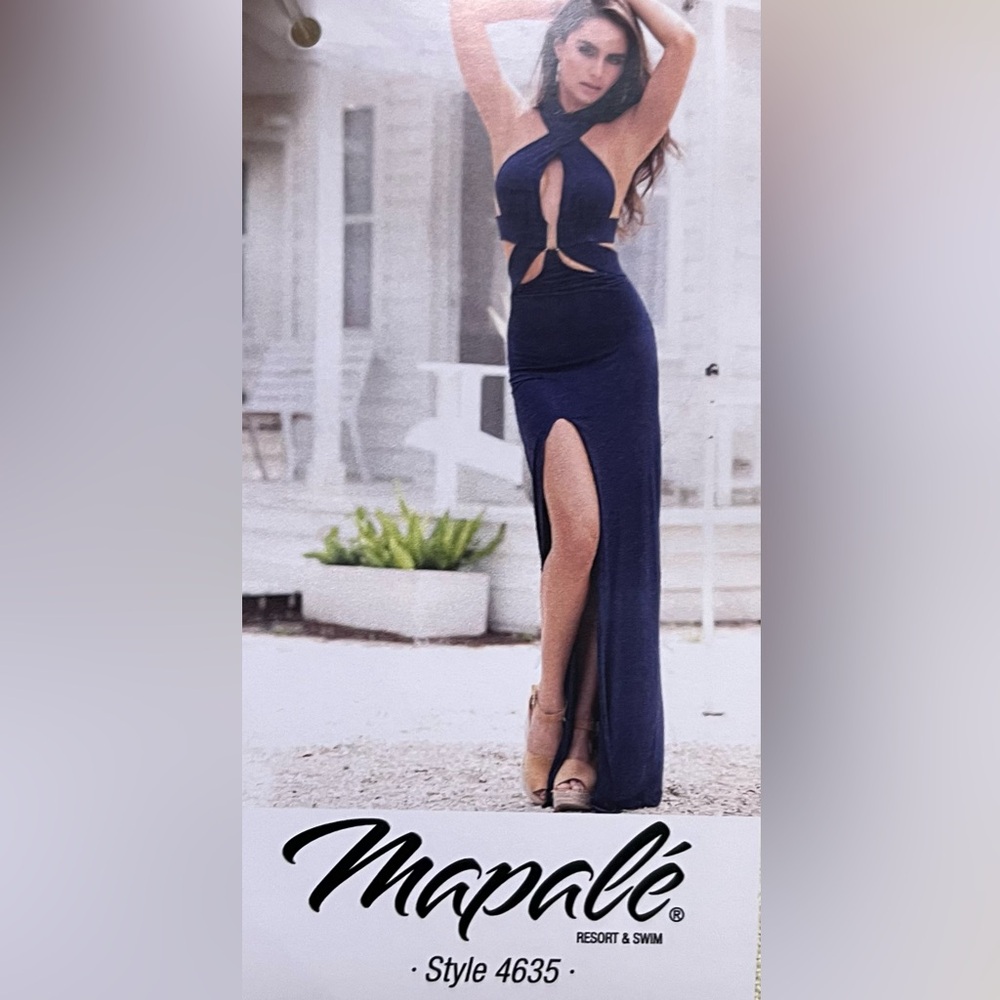 Mapale Navy Maxi Dress Vacation Resort Beach Cruise Sexy Size Medium NWT - Picture 3 of 9